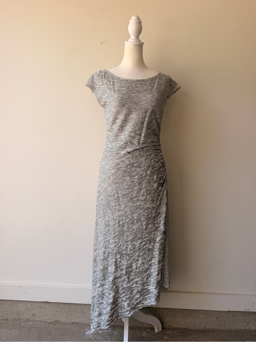 Max Studio Gray Striped Asymmetrical Cap-Sleeve Dress